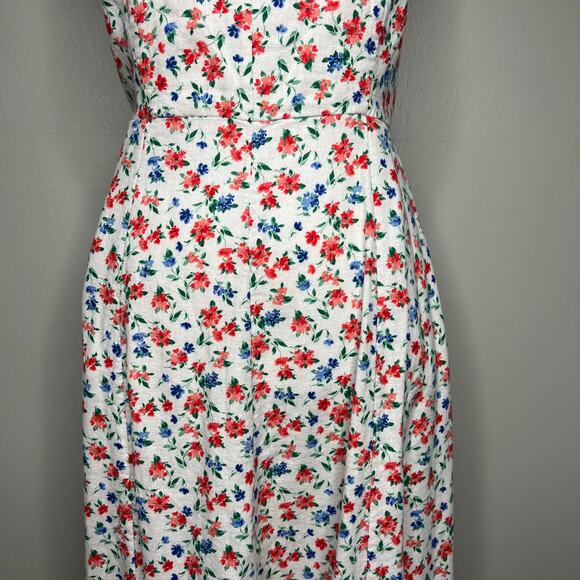 Old Navy Linen Blend Fit & Flare Floral Midi Dress Sz M Peasant Cottagecore - Picture 4 of 13